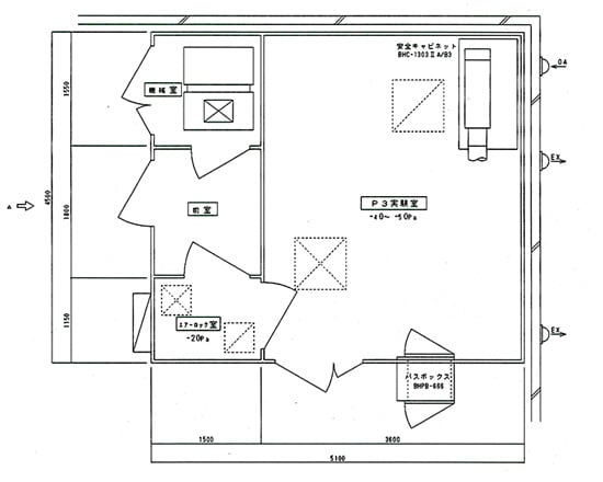 Ｐ３レベル安全実験室｜P3レベルパース図